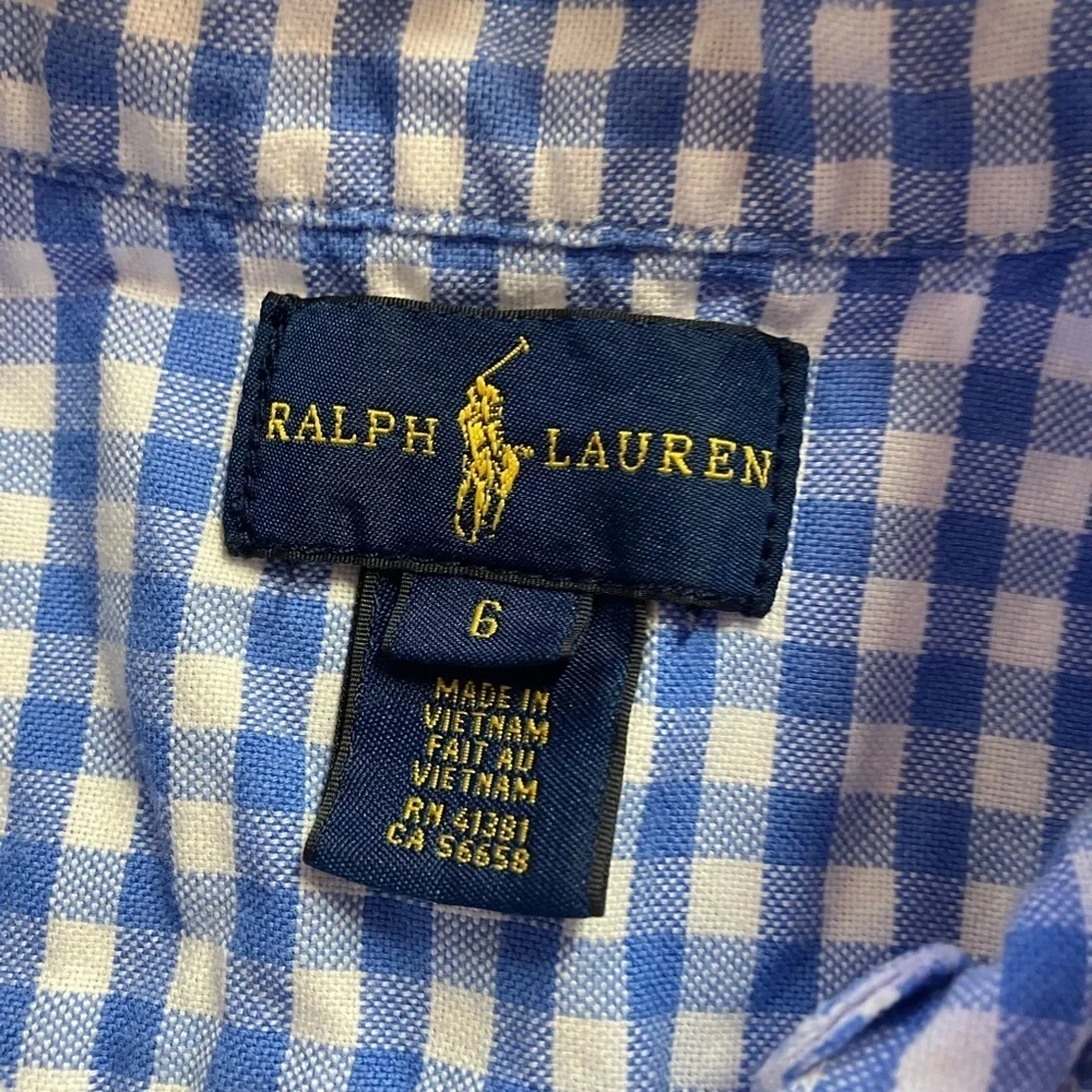 Ralph Lauren Blue and White Gingham Button Down Shirt